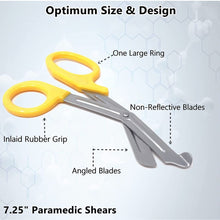 Load image into Gallery viewer, 12/Pack Yellow Handle Trauma Shears 7.25" Stainless Steel Scissors for Paramedics, EMT, Nurses, Firefighters + More