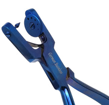 Load image into Gallery viewer, Leather Hole Punch Pliers with Multi-size Rotating Wheel Puncher for Belts, Watch Straps, Purses, 6.5" Long, Blue Titanium