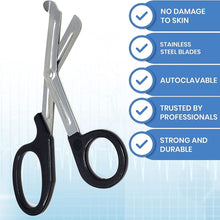 Load image into Gallery viewer, 100/Pack Black Handle Trauma Shears 7.25" Stainless Steel Scissors for Paramedics, EMT, Nurses, Firefighters + More