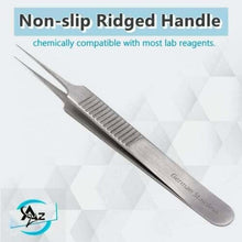 Load image into Gallery viewer, Lab Forceps Fine Point Straight Needle Tip 4.5" Tweezers, Stainless Steel, Ridged