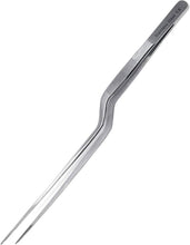 Load image into Gallery viewer, Offset Dissecting Forceps Stainless Steel Micro Fine Serrated Tips 10" Tweezers