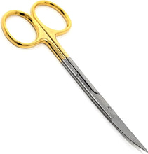 Load image into Gallery viewer, Gold Handle Dissecting Iris Sharp Fine Point Scissors 4.5", Curved