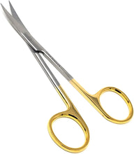 Load image into Gallery viewer, Gold Handle Dissecting Iris Sharp Fine Point Scissors 4.5", Curved