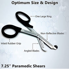 Load image into Gallery viewer, 100/Pack Black Handle Trauma Shears 7.25" Stainless Steel Scissors for Paramedics, EMT, Nurses, Firefighters + More