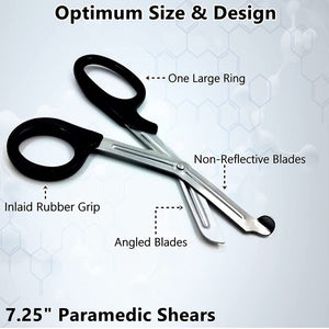 12/Pack Black Handle Trauma Shears 7.25" Stainless Steel Scissors for Paramedics, EMT, Nurses, Firefighters + More