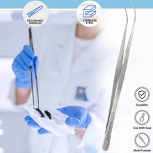 Load image into Gallery viewer, Dissecting Forceps Stainless Steel Micro Fine Point Serrated Tips 10" Curved Tweezers