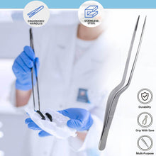 Load image into Gallery viewer, Offset Dissecting Forceps Stainless Steel Micro Fine Serrated Tips 8" Tweezers