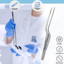 Load image into Gallery viewer, Offset Dissecting Forceps Stainless Steel Micro Fine Serrated Tips 5.5" Tweezers