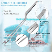 Load image into Gallery viewer, Offset Dissecting Forceps Stainless Steel Micro Fine Serrated Tips 10" Tweezers