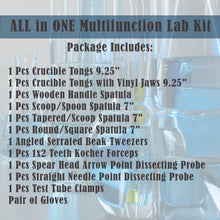 Load image into Gallery viewer, 12 Pcs Science Lab Tool Kit for Basic Starters Chemistry Laboratory Set with Crucible Tongs & Micro Spatula