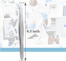 Load image into Gallery viewer, Dissecting Forceps Stainless Steel Micro Fine Point Serrated Tips 4.5" Curved Tweezers