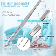 Load image into Gallery viewer, Dissecting Forceps Stainless Steel Micro Fine Point Serrated Tips 10" Straight Tweezers