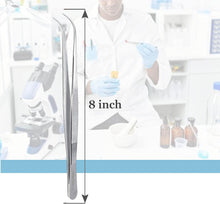 Load image into Gallery viewer, Dissecting Forceps Stainless Steel Micro Fine Point Serrated Tips 8" Curved Tweezers