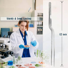 Load image into Gallery viewer, Offset Dissecting Forceps Stainless Steel Micro Fine Serrated Tips 12" Tweezers