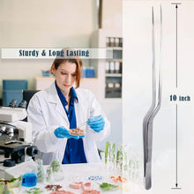 Load image into Gallery viewer, Offset Dissecting Forceps Stainless Steel Micro Fine Serrated Tips 10" Tweezers