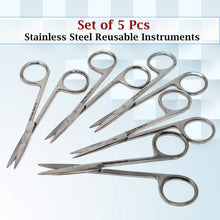 Load image into Gallery viewer, Micro Dissecting IRIS Lab Scissors 4.5" Straight, Stainless Steel, 5 Pcs Set