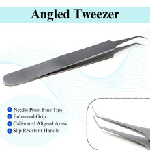 Load image into Gallery viewer, Lab Forceps Fine Point Angled Needle Tip 4.5" Tweezers, Stainless Steel