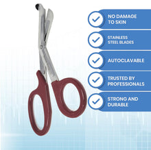 Load image into Gallery viewer, Trauma Shears 7.25" Paramedic Scissors Stainless Steel Serrated Blade, Burgundy