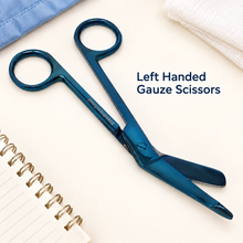 Load image into Gallery viewer, Left Handed Gauze Scissors 5.5" Blue Color With Round Safe Blade Tip Design, Stainless Steel