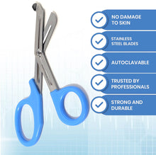 Load image into Gallery viewer, 12/Pack Sky Blue Handle Trauma Shears 7.25" Stainless Steel Scissors for Paramedics, EMT, Nurses, Firefighters + More