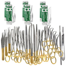 Load image into Gallery viewer, Set of 82 Pcs Gold Handle Scissors, Hemostats, Forceps, Scalpel Handles, Blades, All in One Kit