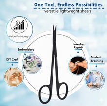 Load image into Gallery viewer, Micro Dissecting IRIS Lab Scissors Sharp Fine Points 4.5" Straight Stainless Steel Shears, Black