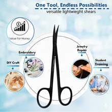 Load image into Gallery viewer, Micro Dissecting IRIS Lab Scissors Sharp Fine Points 4.5" Curved Stainless Steel Shears, Black