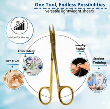 Load image into Gallery viewer, Micro Dissecting IRIS Lab Scissors Sharp Fine Points 4.5" Curved Stainless Steel Shears, Gold