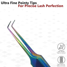 Load image into Gallery viewer, Stainless Steel Watch & Jewelery Repair Tweezers Right Angle 90 Degree Forceps, Fine Point, Multi Rainbow Color, Premium Quality