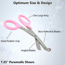 Load image into Gallery viewer, 12/Pack Baby Pink Handle Trauma Shears 7.25" Stainless Steel Scissors for Paramedics, EMT, Nurses, Firefighters + More