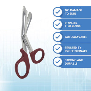 12/Pack Burgandy Handle Trauma Shears 7.25" Stainless Steel Scissors for Paramedics, EMT, Nurses, Firefighters + More