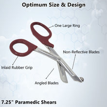 Load image into Gallery viewer, 12/Pack Burgandy Handle Trauma Shears 7.25" Stainless Steel Scissors for Paramedics, EMT, Nurses, Firefighters + More
