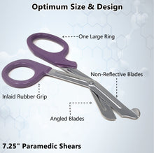 Load image into Gallery viewer, 12/Pack Purple Handle Trauma Shears 7.25" Stainless Steel Scissors for Paramedics, EMT, Nurses, Firefighters + More