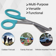Load image into Gallery viewer, 12/Pack Teal Handle Trauma Shears 7.25" Stainless Steel Scissors for Paramedics, EMT, Nurses, Firefighters + More