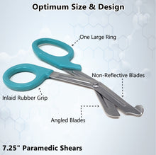 Load image into Gallery viewer, 12/Pack Teal Handle Trauma Shears 7.25" Stainless Steel Scissors for Paramedics, EMT, Nurses, Firefighters + More