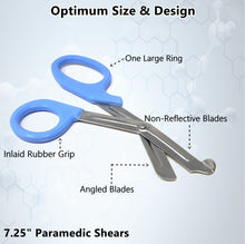 Load image into Gallery viewer, 12/Pack Sky Blue Handle Trauma Shears 7.25&quot; Stainless Steel Scissors for Paramedics, EMT, Nurses, Firefighters + More
