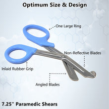 Load image into Gallery viewer, 12/Pack Sky Blue Handle Trauma Shears 7.25" Stainless Steel Scissors for Paramedics, EMT, Nurses, Firefighters + More