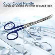 Load image into Gallery viewer, Micro Dissecting IRIS Lab Scissors Sharp Fine Points 4.5" Curved Stainless Steel Shears, Blue Handle