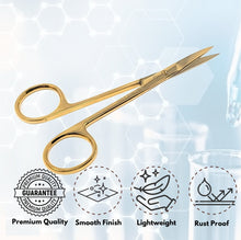 Load image into Gallery viewer, Micro Dissecting IRIS Lab Scissors Sharp Fine Points 4.5" Straight Stainless Steel Shears, Gold