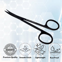 Load image into Gallery viewer, Micro Dissecting IRIS Lab Scissors Sharp Fine Points 4.5" Curved Stainless Steel Shears, Black