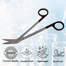 Load image into Gallery viewer, Kelly Gum Angled Scissors One Serrated Blade 6" Stainless Steel Shears, Maroon Handle