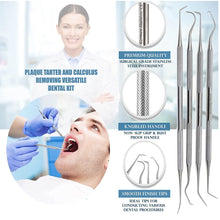 Load image into Gallery viewer, 4 Piece Assorted Stainless Steel Dental Tool Pick Set Double Ended Scalers Oral Hygiene Kit