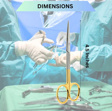 Load image into Gallery viewer, Gold Handle Dissecting Iris Sharp Fine Point Scissors 4.5", Straight