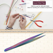 Load image into Gallery viewer, Stainless Steel Watch & Jewelery Repair Tweezers #3 Forceps, Fine Point, Multi Rainbow Color Premium Quality