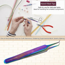 Load image into Gallery viewer, Stainless Steel Watch & Jewelery Repair Tweezers #5A Forceps, Fine Point, Multi Rainbow Color, Premium Quality