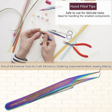 Load image into Gallery viewer, Stainless Steel Watch & Jewelery Repair Tweezers #8A Forceps, Fine Point, Multi Rainbow Color, Premium Quality