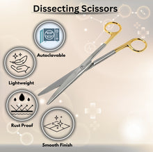 Load image into Gallery viewer, Mayo Dissecting Blunt Scissors 6.75", Straight, Stainless Steel, Gold Handle