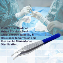 Load image into Gallery viewer, Adson Tissue Dissecting Forceps Stainless Steel Curved 1x2 Rat Tooth 4.75" Colored Band Tweezers