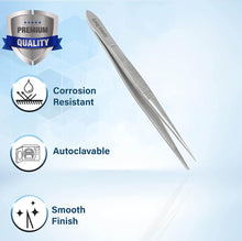 Load image into Gallery viewer, Dissecting Forceps Stainless Steel Micro Fine Point Serrated Tips 3.5" Straight Tweezers