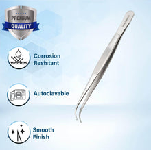 Load image into Gallery viewer, Dissecting Forceps Stainless Steel Micro Fine Point Serrated Tips 6" Curved Tweezers